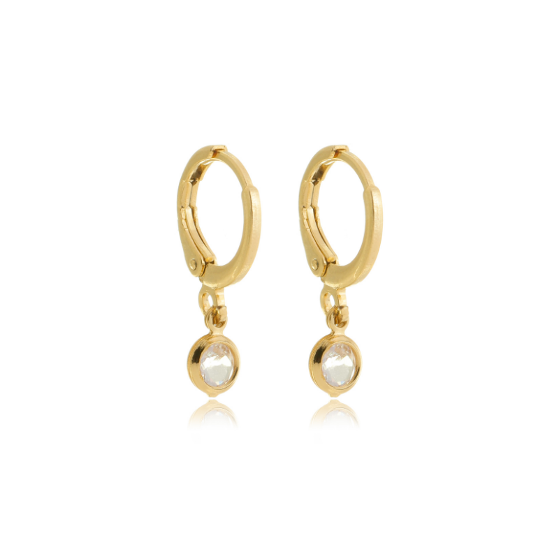 Mini Zirconia Drop Huggie Gold