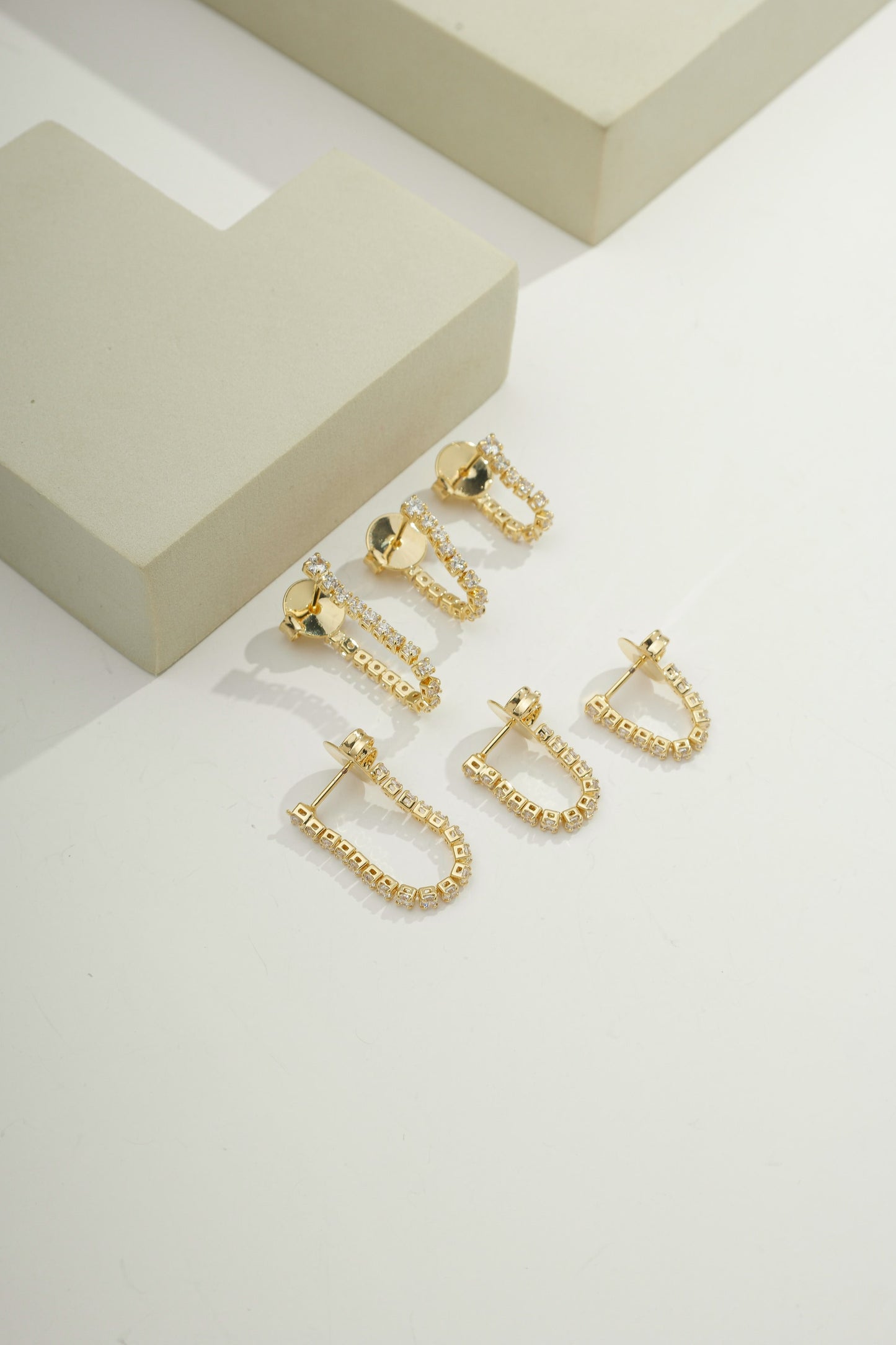 Zirconia Chain Drop Earrings Gold
