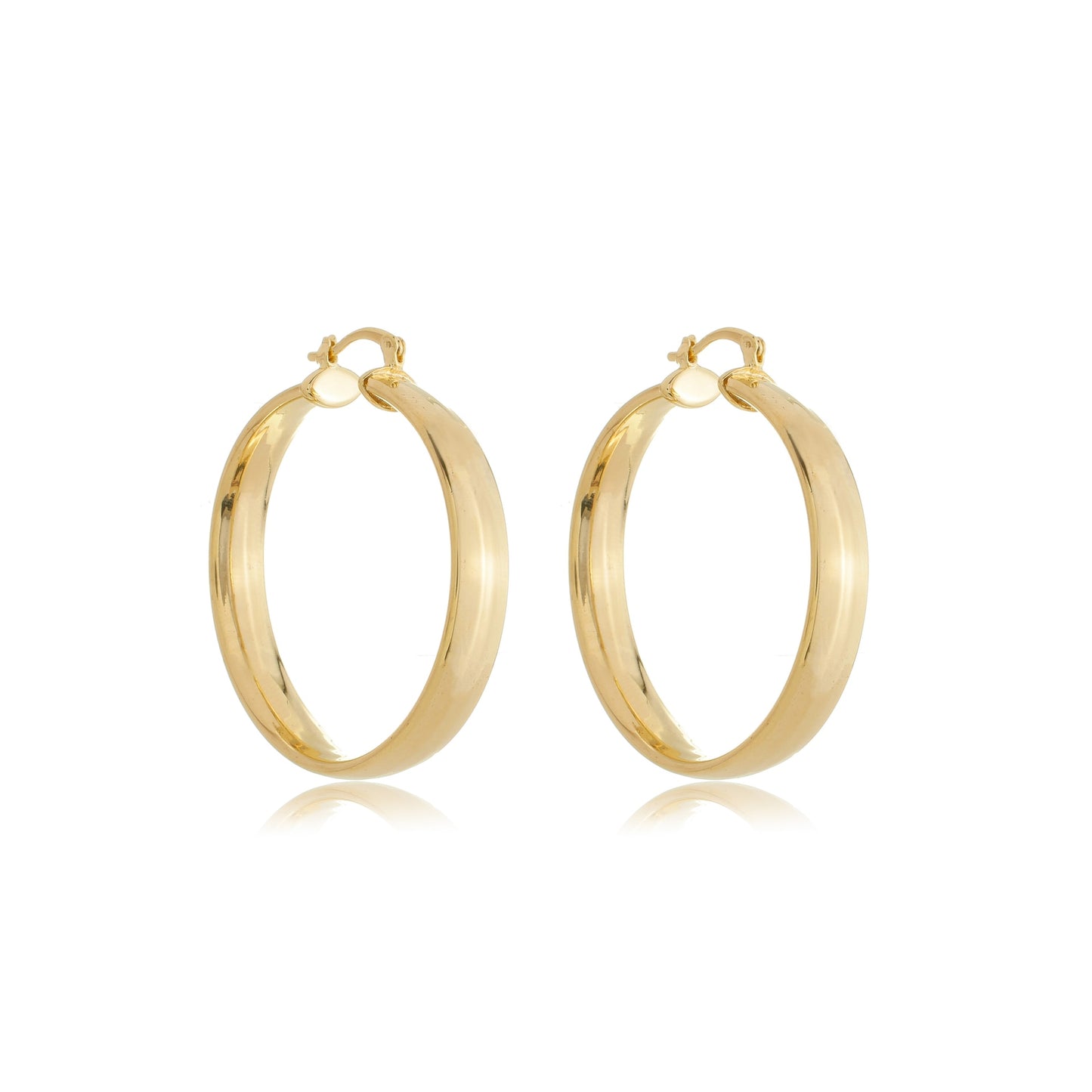 Wide Flattened Tube Hoops Gold