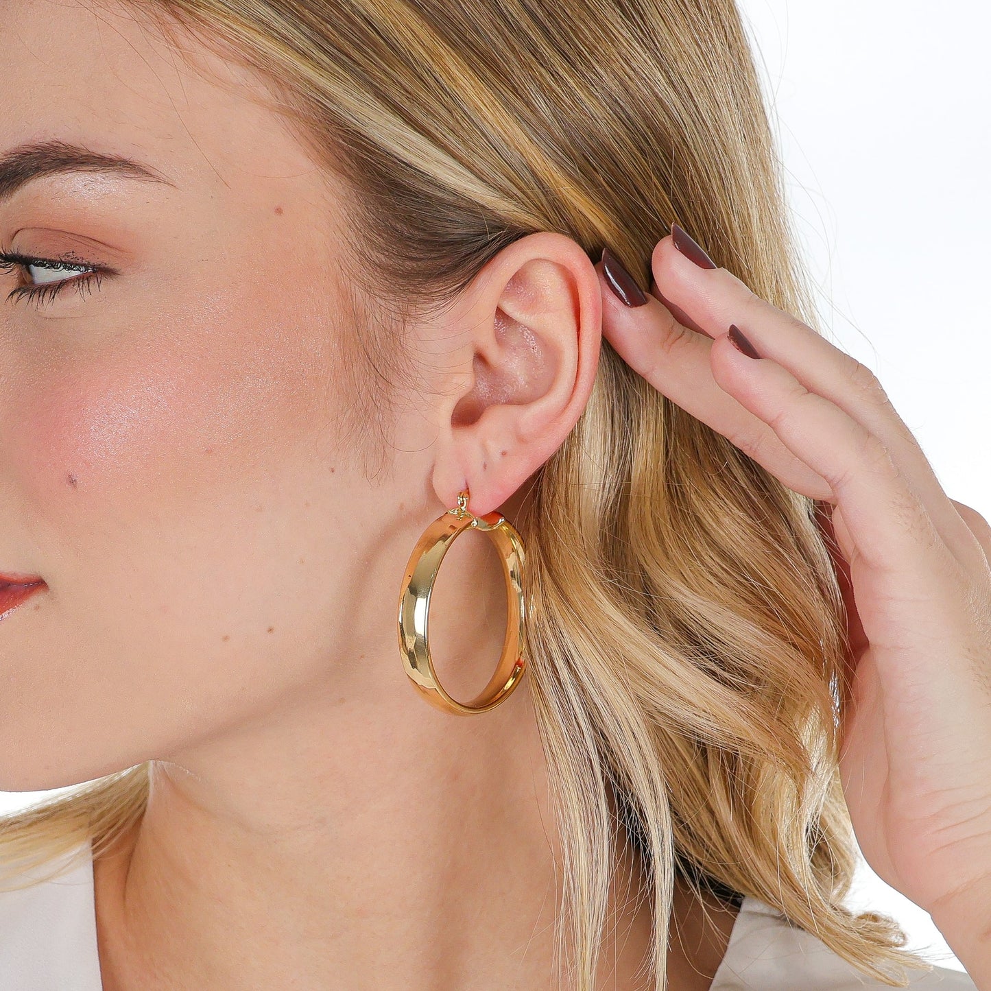Wide Flattened Tube Hoops Gold