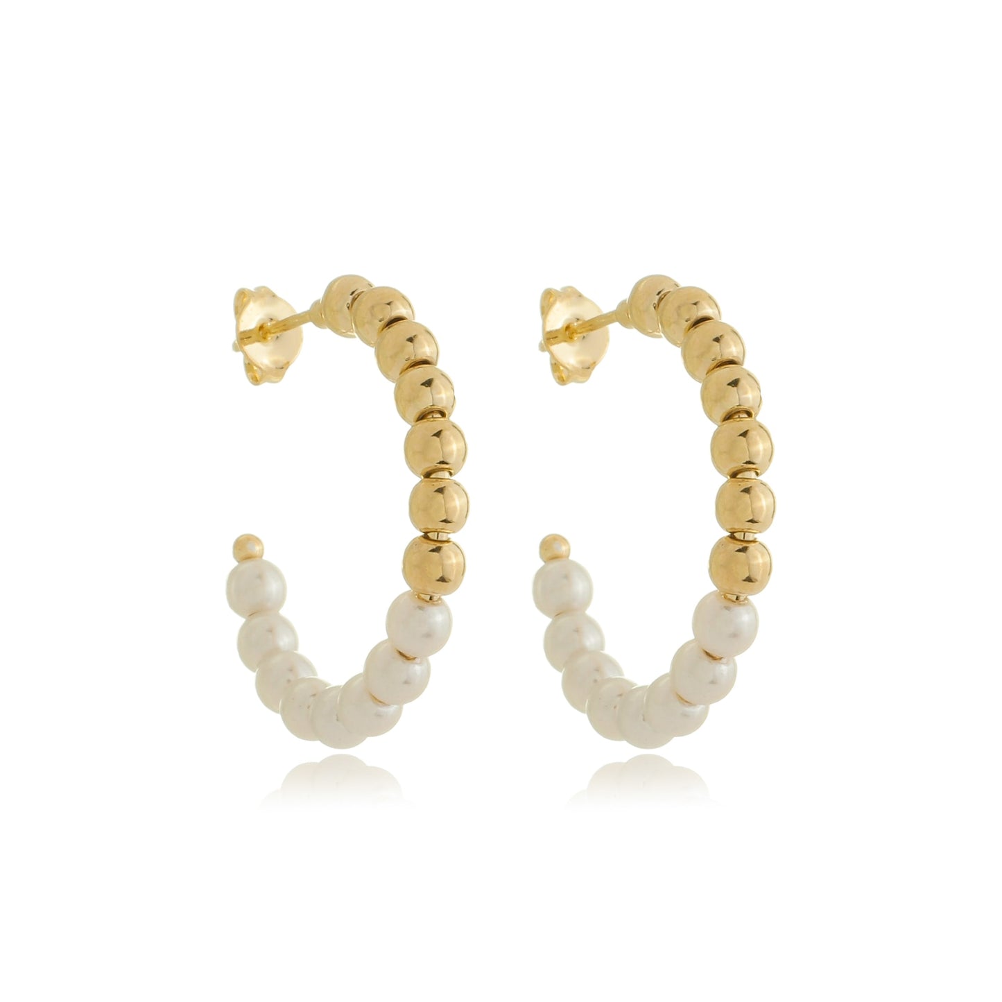 Beaded Pearl Hoops Gold