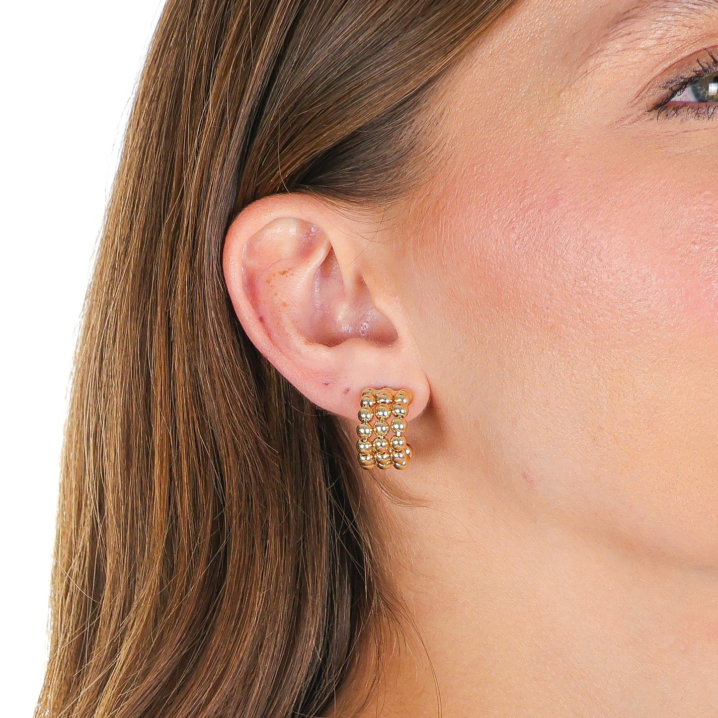 Tri-Bead Mini Hoops Gold