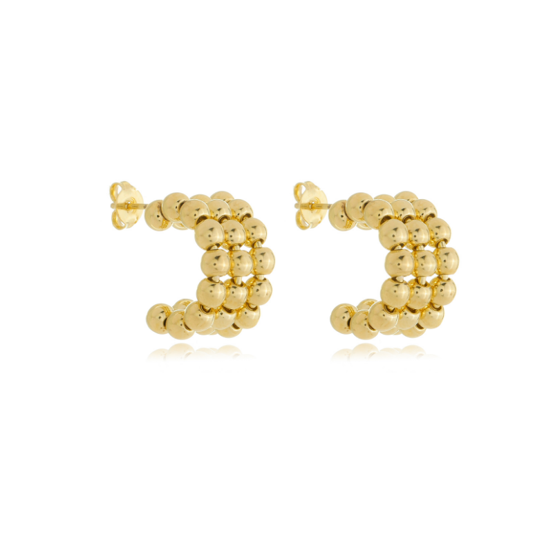 Tri-Bead Mini Hoops Gold