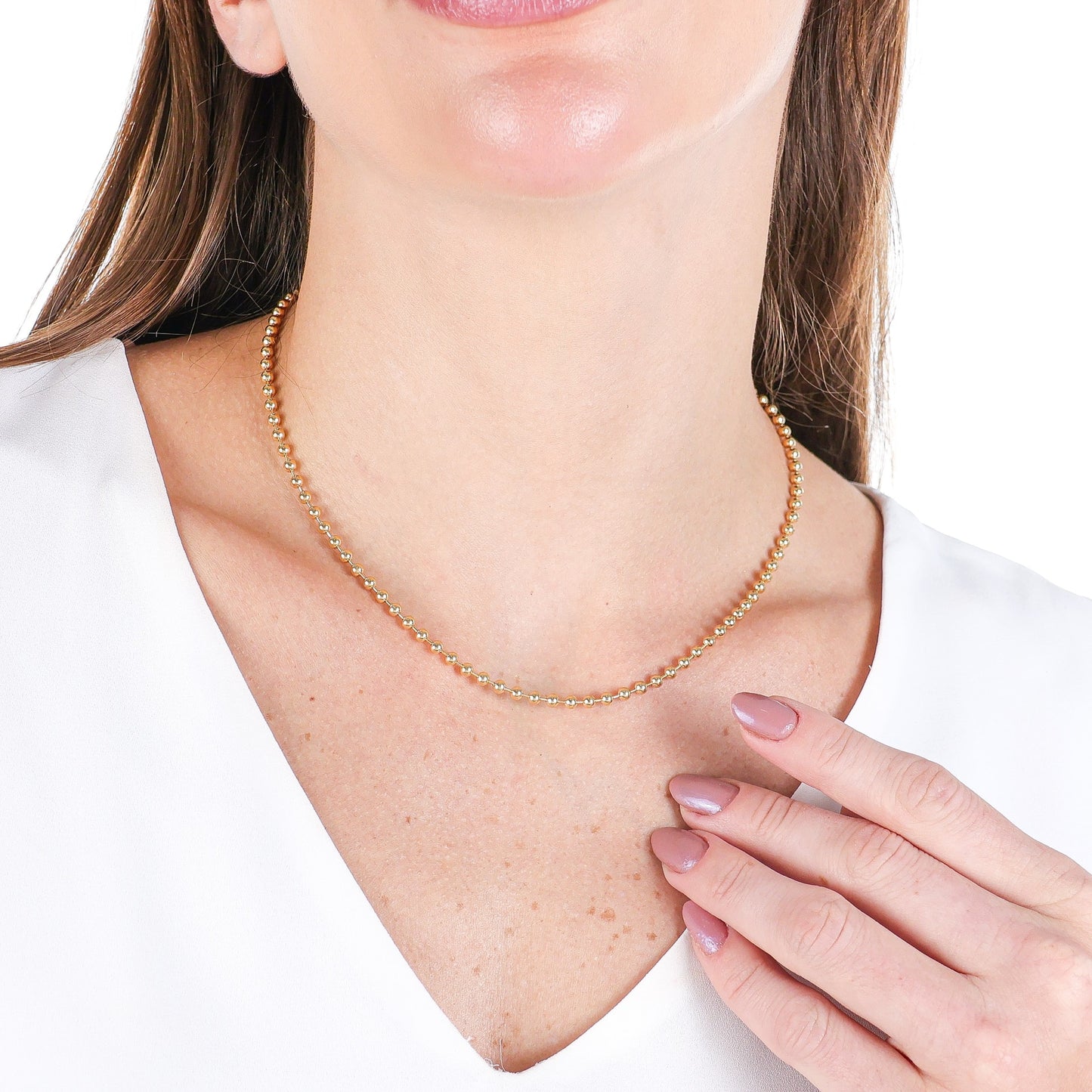 Large Beaded Ball Chain Necklace Gold