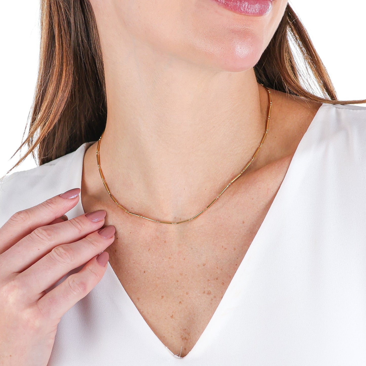 Bar and Bead Chain Necklace Gold