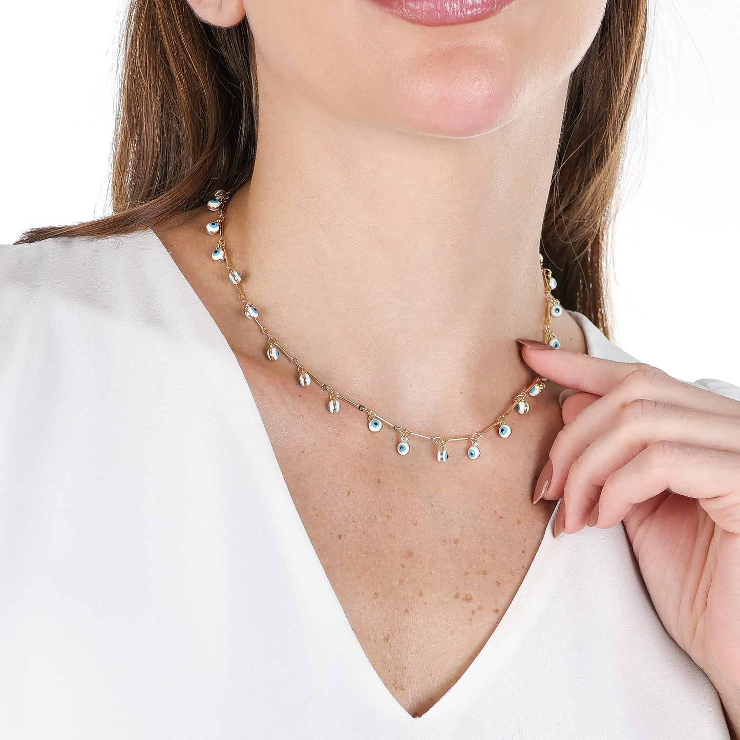 Dangling Greek Eye Chain Gold / 16"