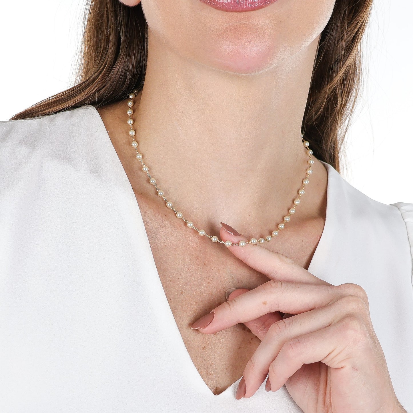 Delicate 4mm Pearl Station Chain Gold / 16"