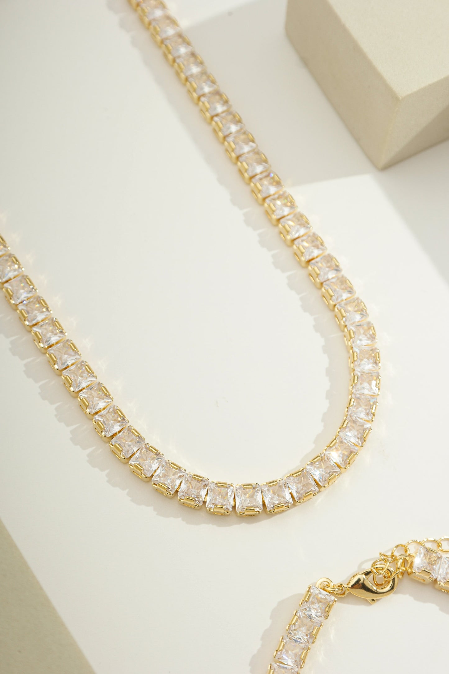 Classic Square CZ Tennis Choker Necklace Gold