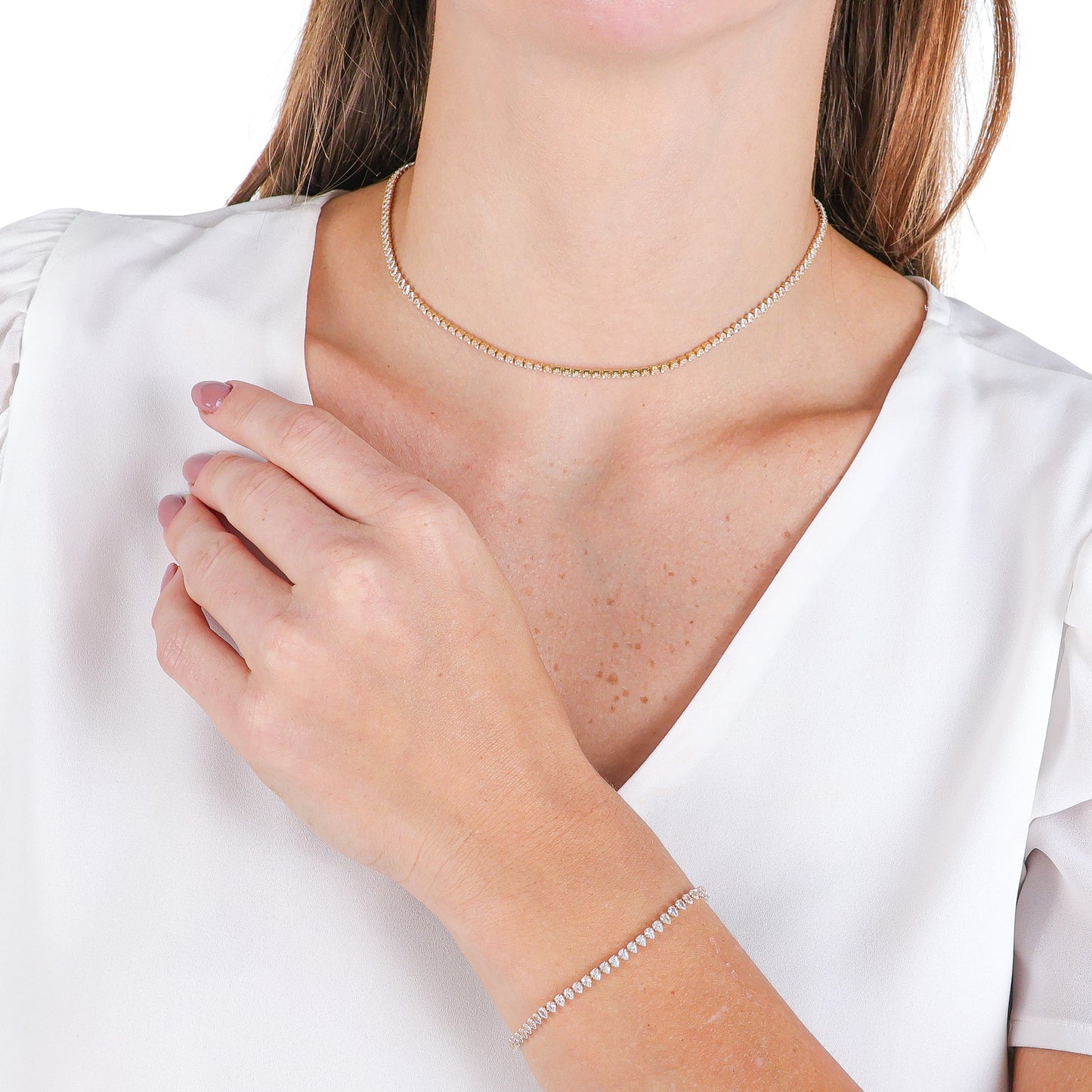CZ Diamond Dazzle Tennis Choker Necklace Gold