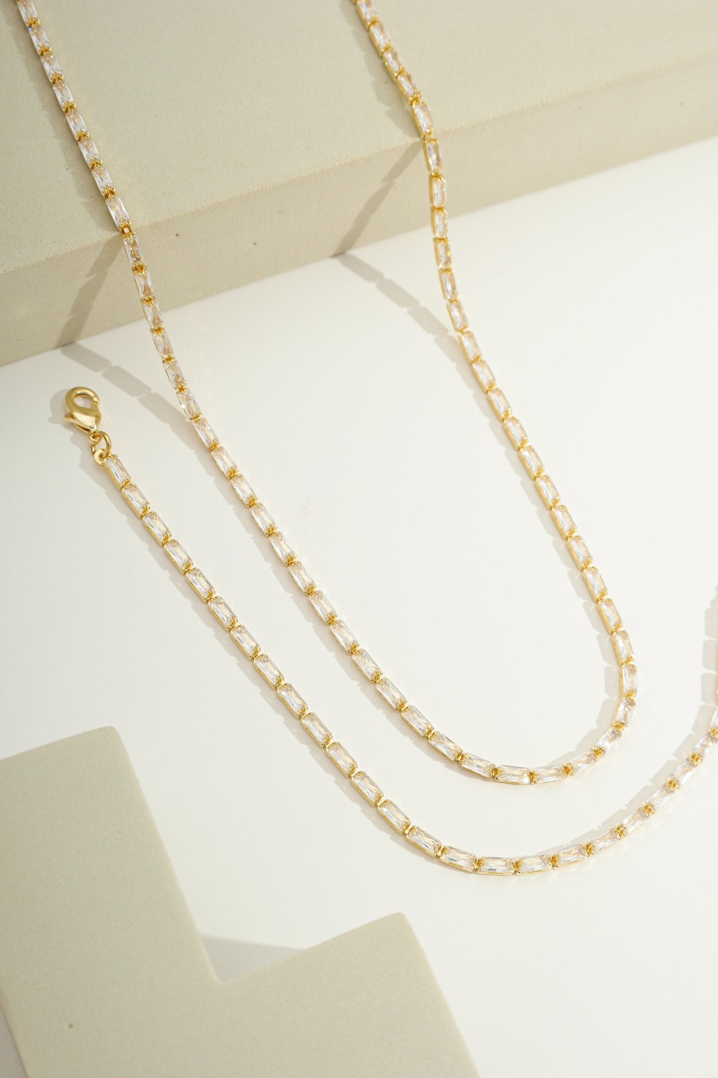 Dainty Baguette Tennis Choker Necklace Gold