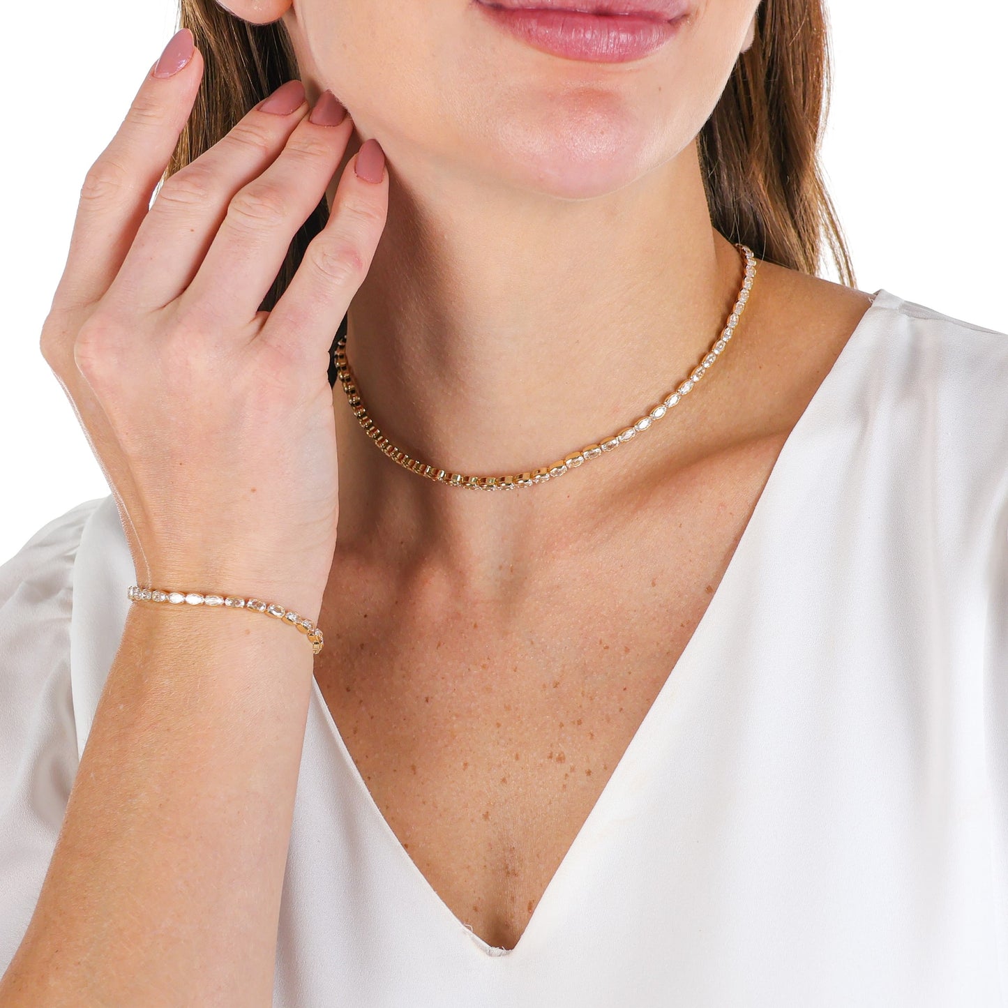 Grace Oval Tennis Choker Necklace Gold