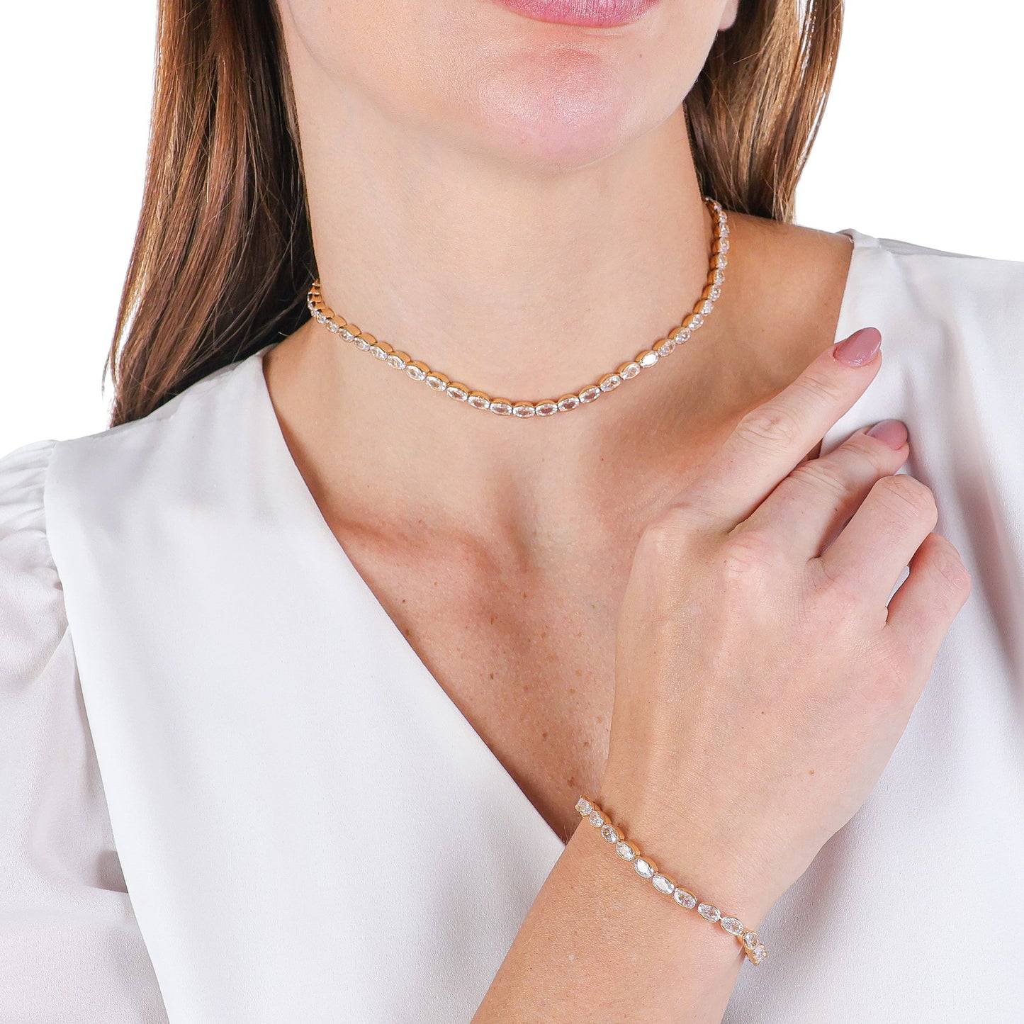 Dazzling Oval Tennis Choker Necklace Gold