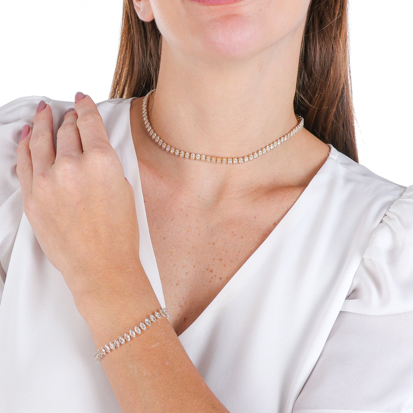 Dainty Luminous Teardrop Tennis Choker Necklace Gold