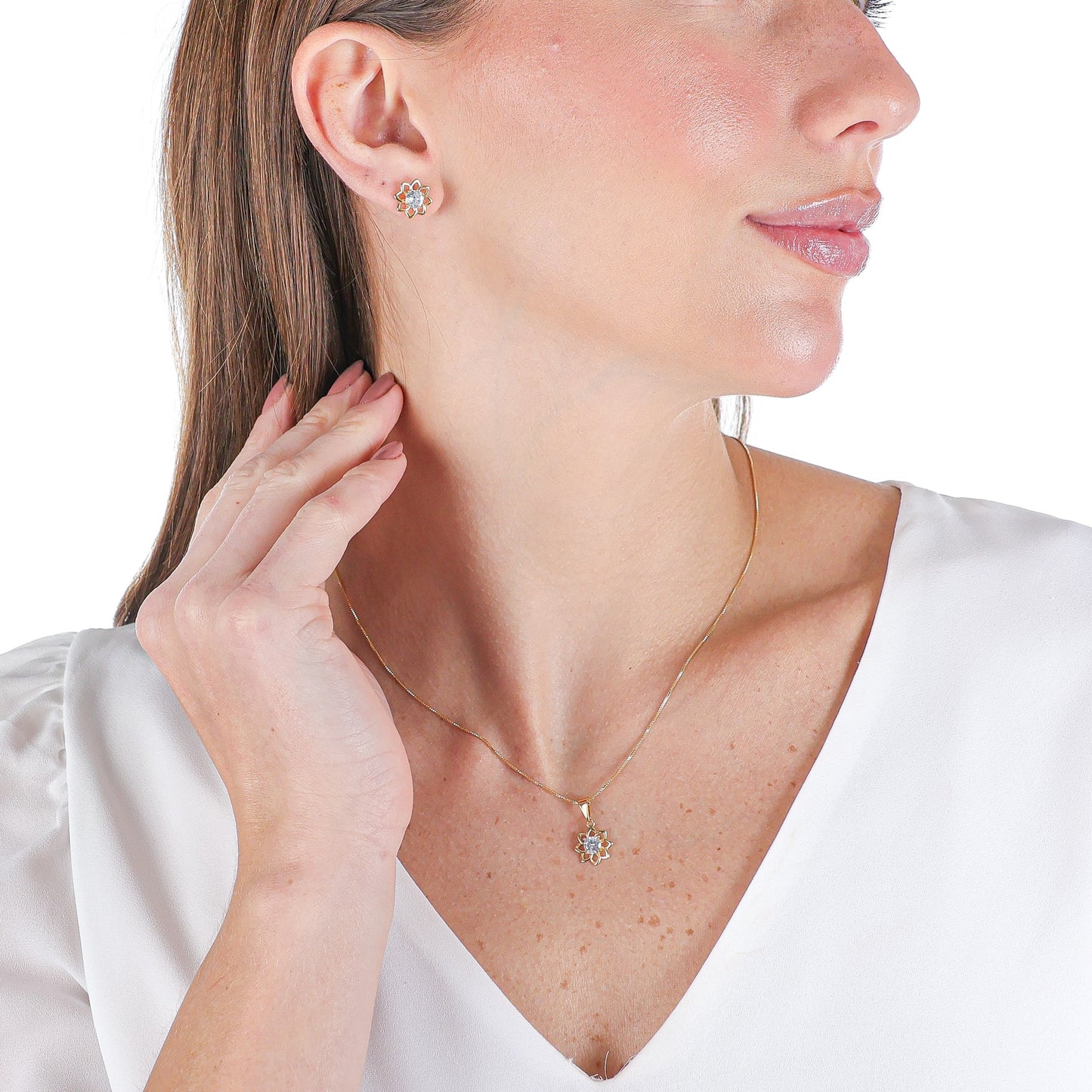 Camellia Flower Jewelry Set Gold
