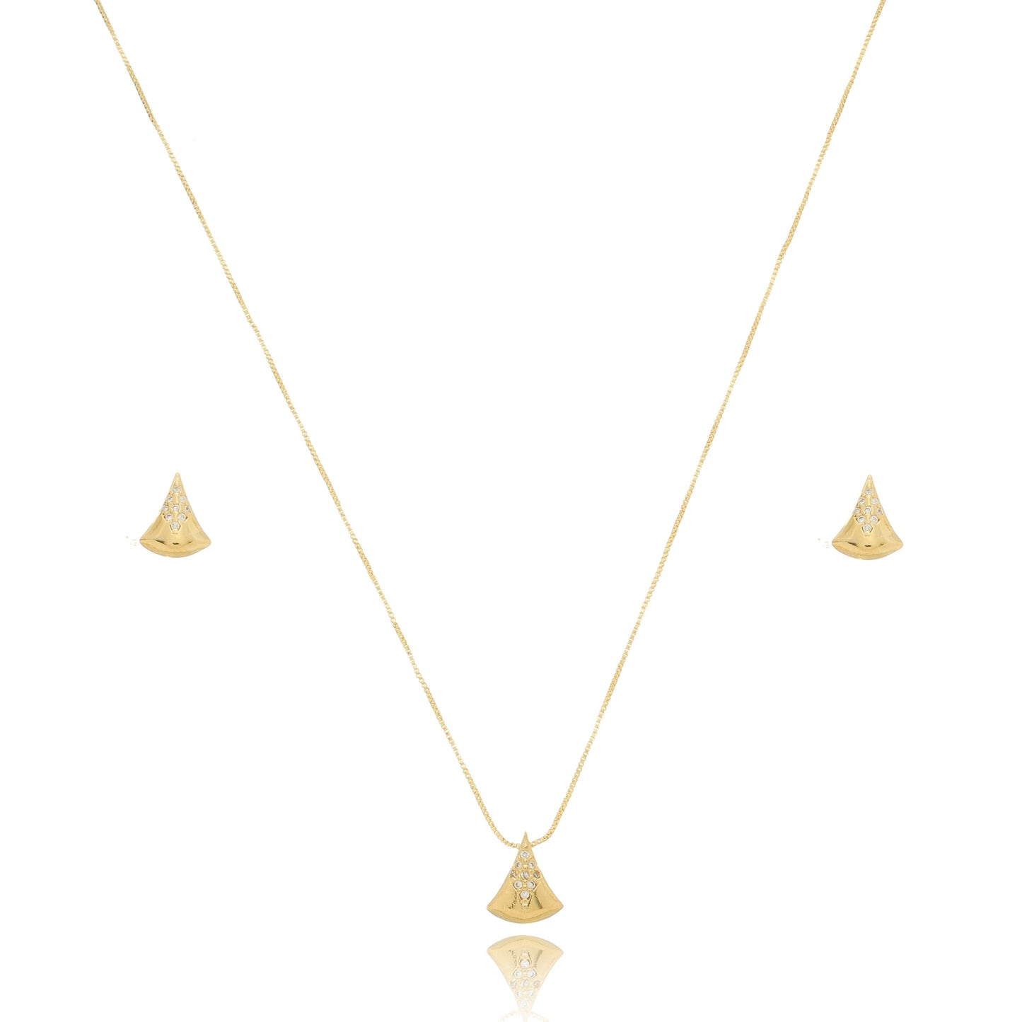Curved Triangle Zirconia Jewelry Set Gold