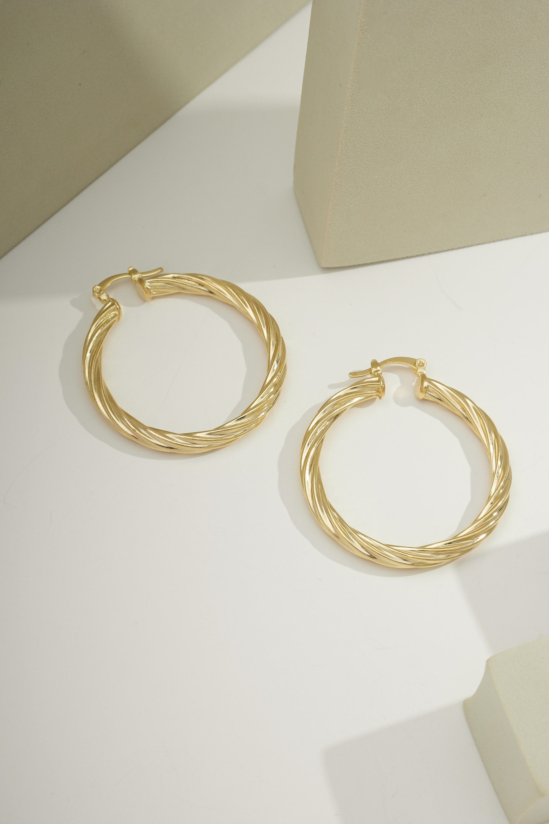 Classic Twisted Tube Hoop Earrings Gold