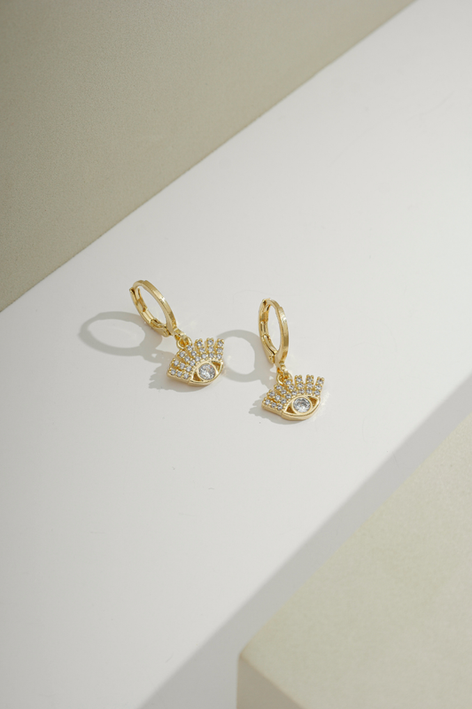 Pavé Beauty Eye Charm Huggie Gold