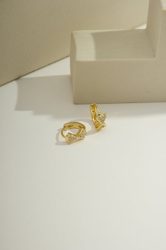 Dainty Pavé Bow Huggies Gold