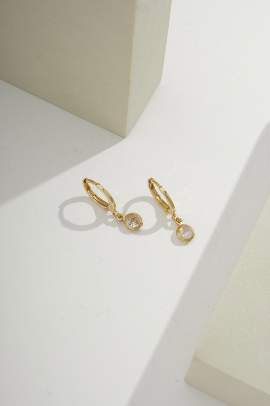 Mini Zirconia Drop Huggie Gold