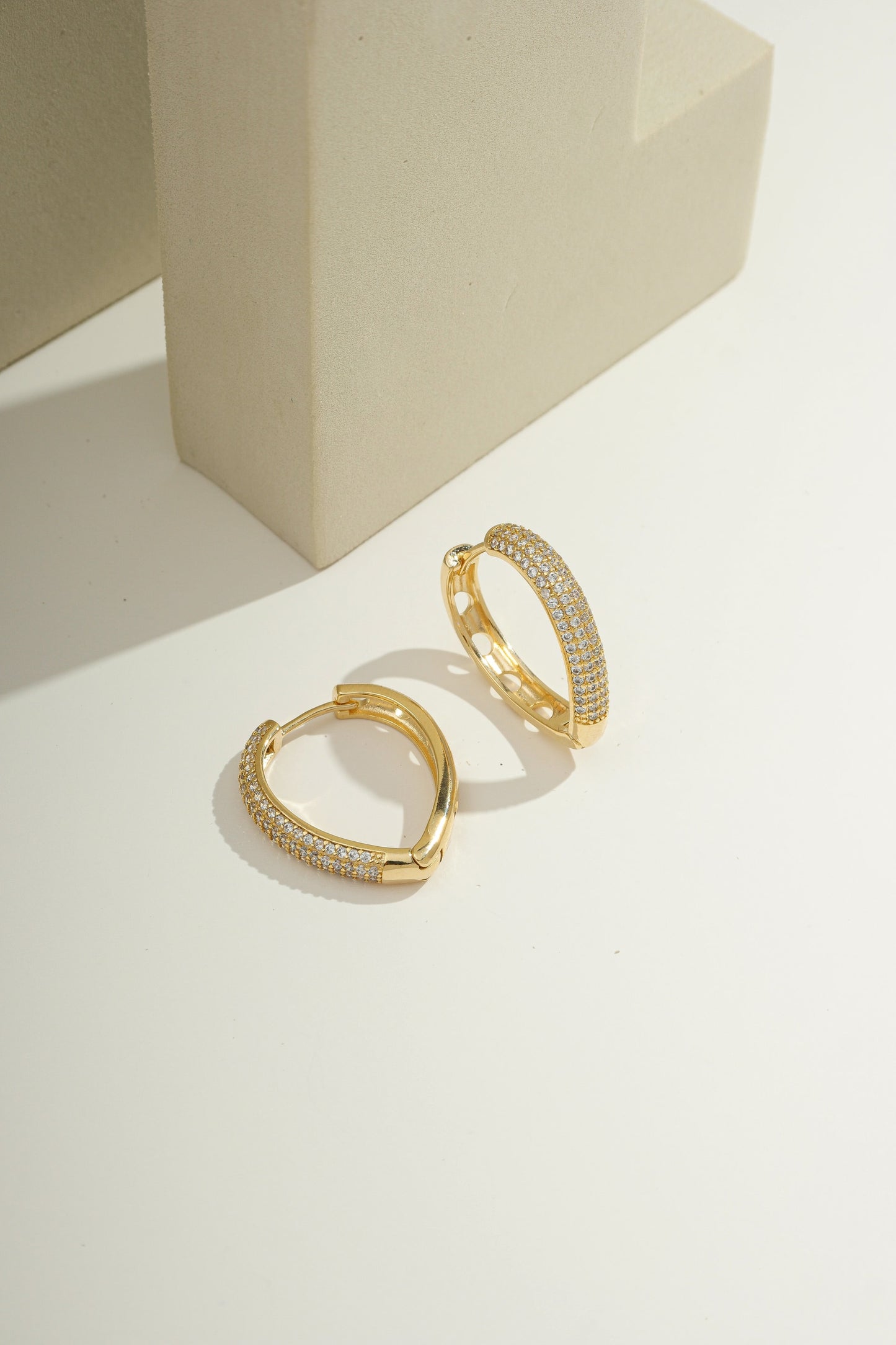 Radiant Pavé Crescent Hoops Gold
