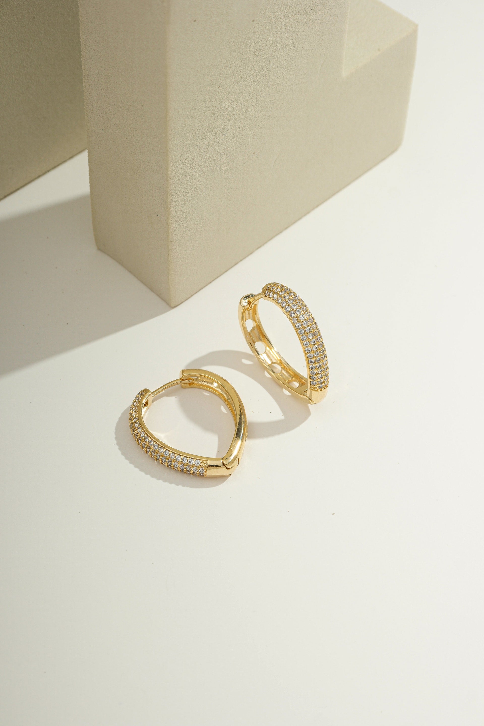 Radiant Pavé Crescent Hoops Gold