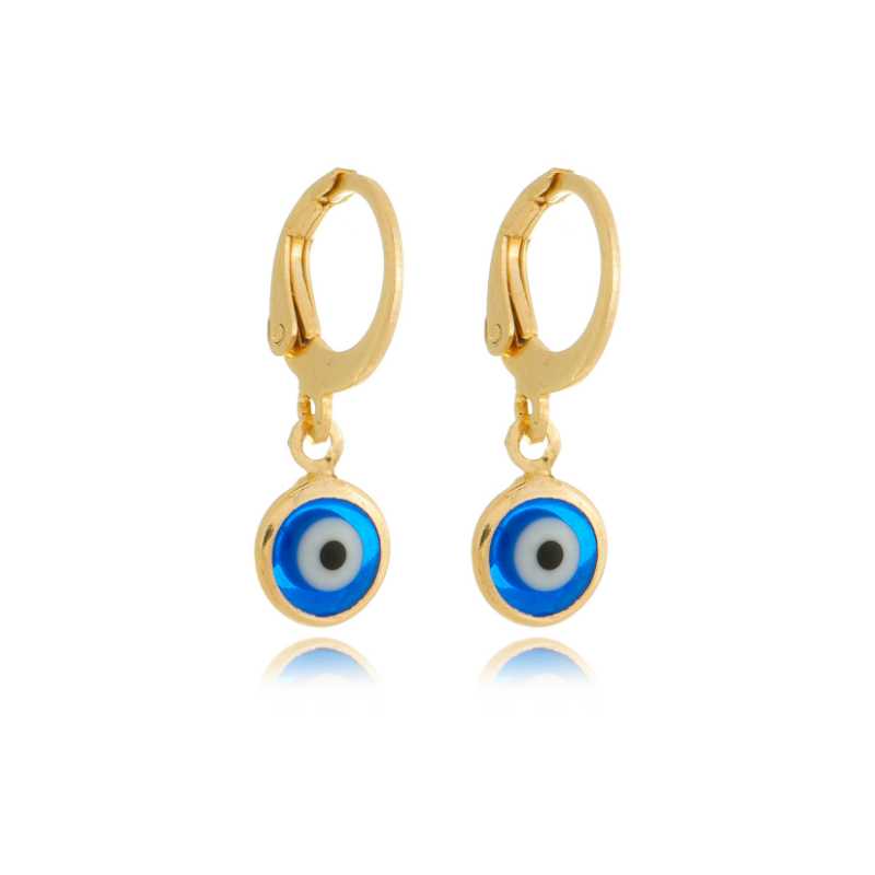 Greek Eye Charm Drop Huggie Gold