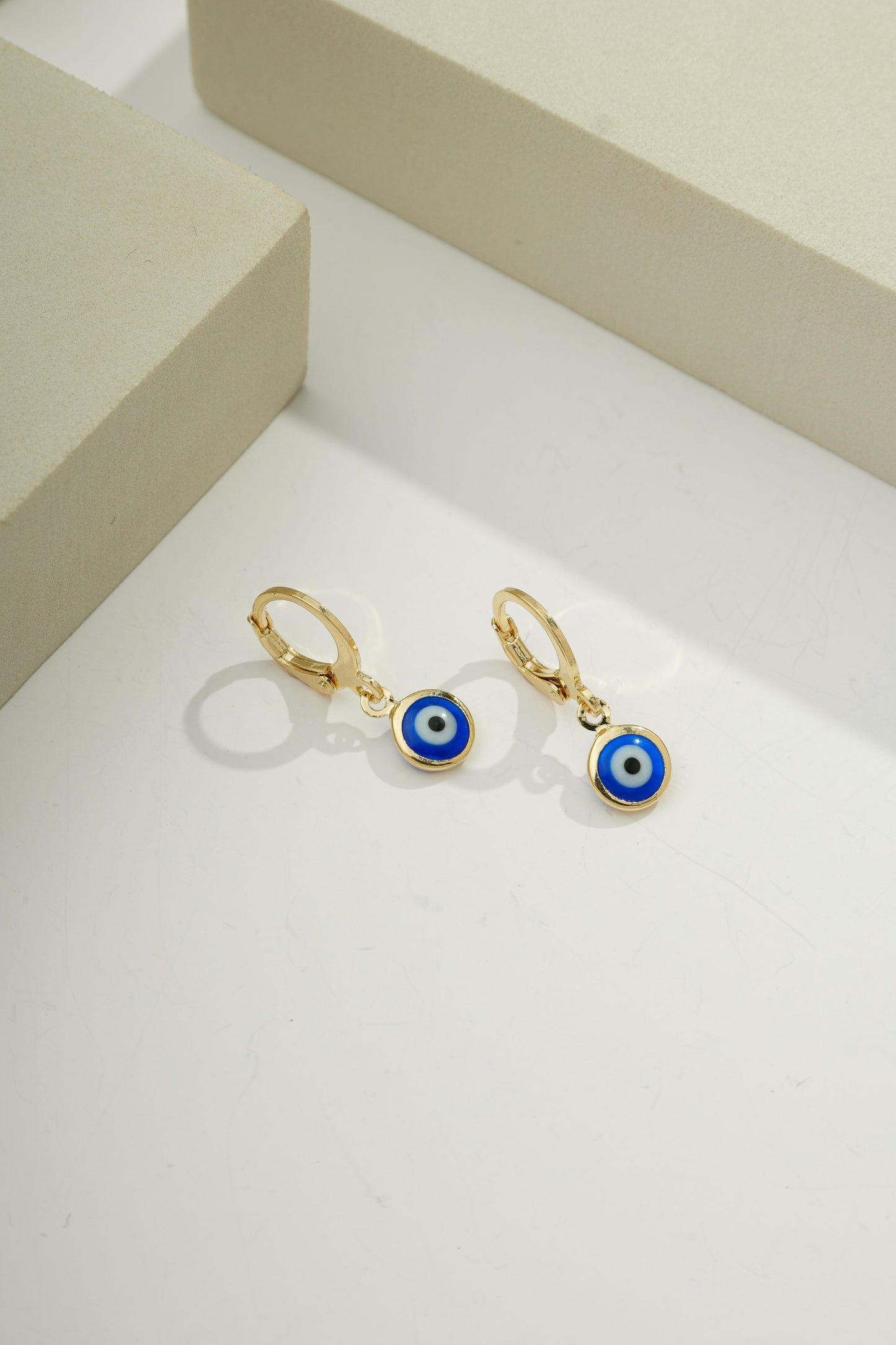 Greek Eye Charm Drop Huggie Gold