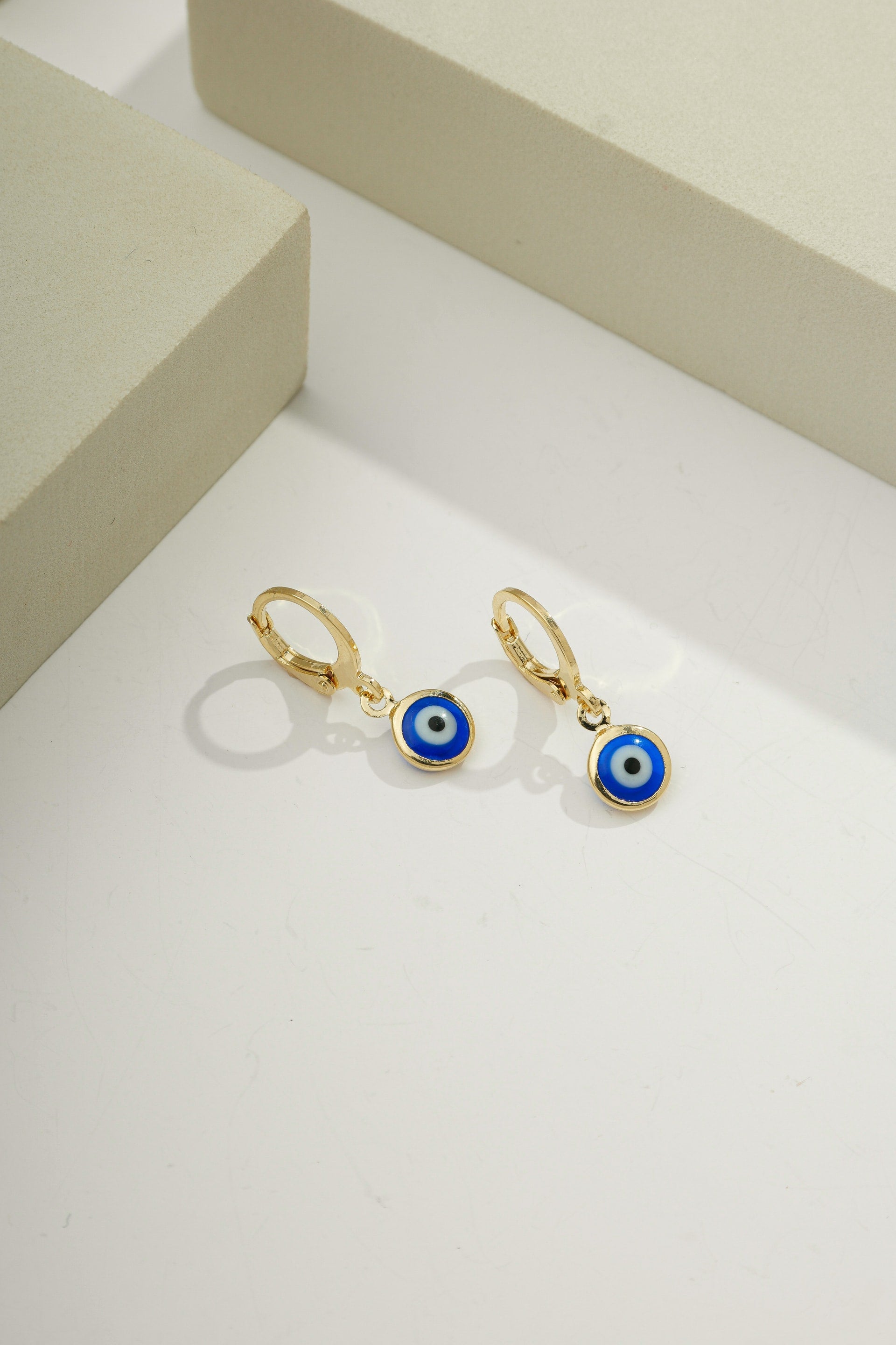 Greek Eye Charm Drop Huggie Gold