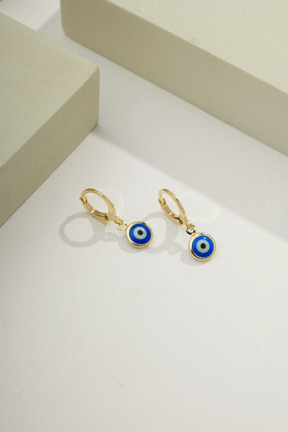 Greek Eye Charm Drop Huggie Gold