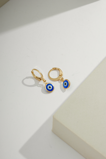Greek Eye Charm Drop Huggie Gold