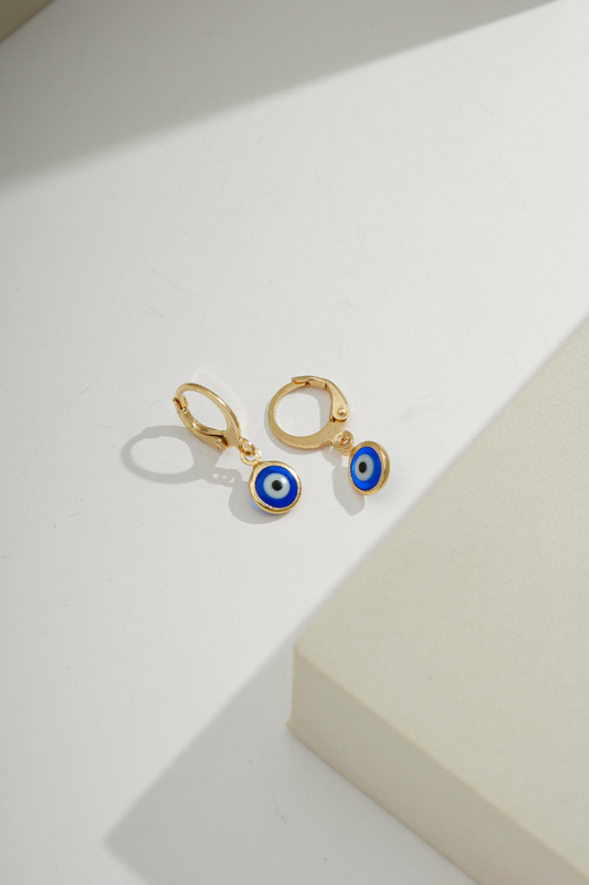 Greek Eye Charm Drop Huggie Gold