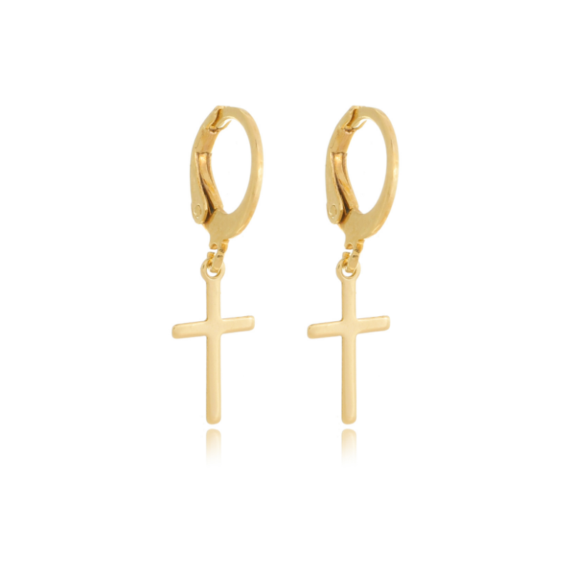 Cross Charm Drop Huggie Gold