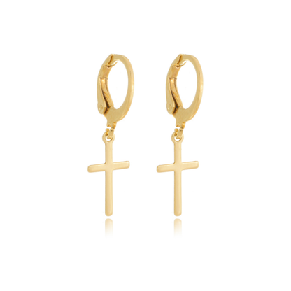 Cross Charm Drop Huggie Gold