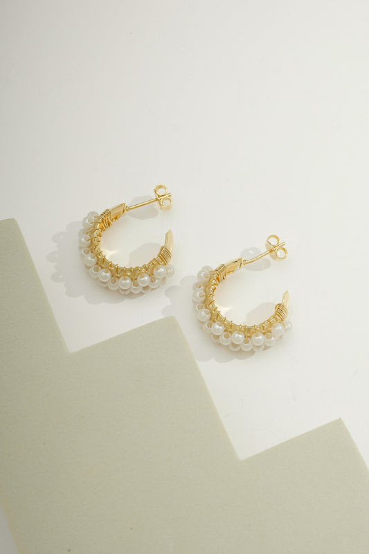 Petite Treasured Pearl Hoops Gold