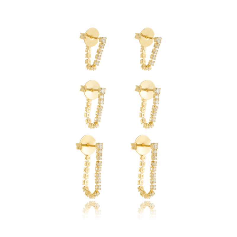 Zirconia Chain Drop Earrings Gold