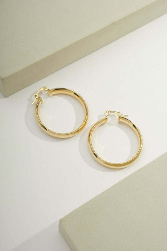 Flattened Tube Hoops Gold