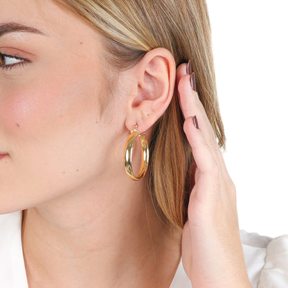 Flattened Tube Hoops Gold