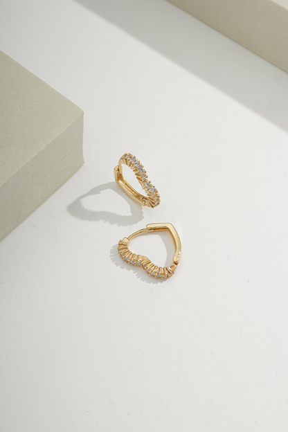 Small Dazzling Heart Huggie Gold