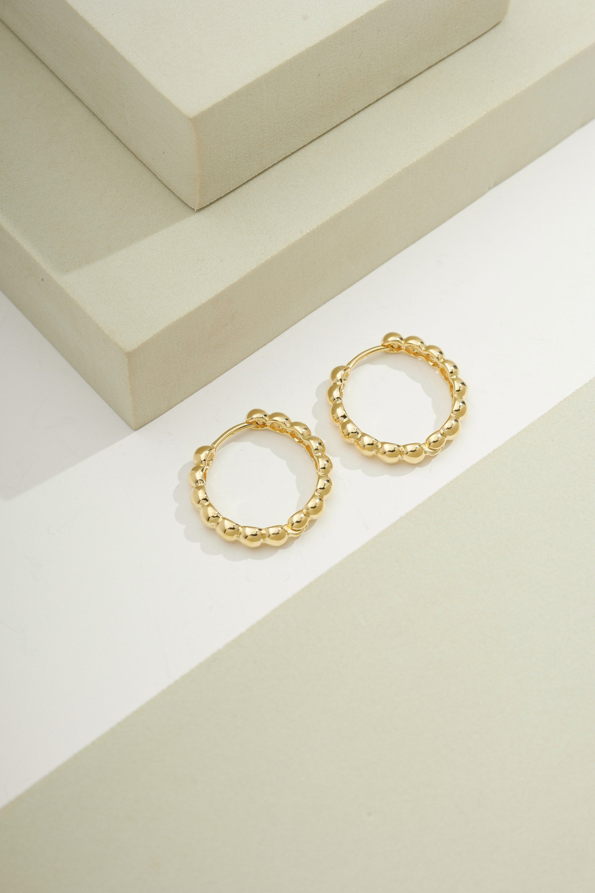 Dainty Beaded Hoops Gold