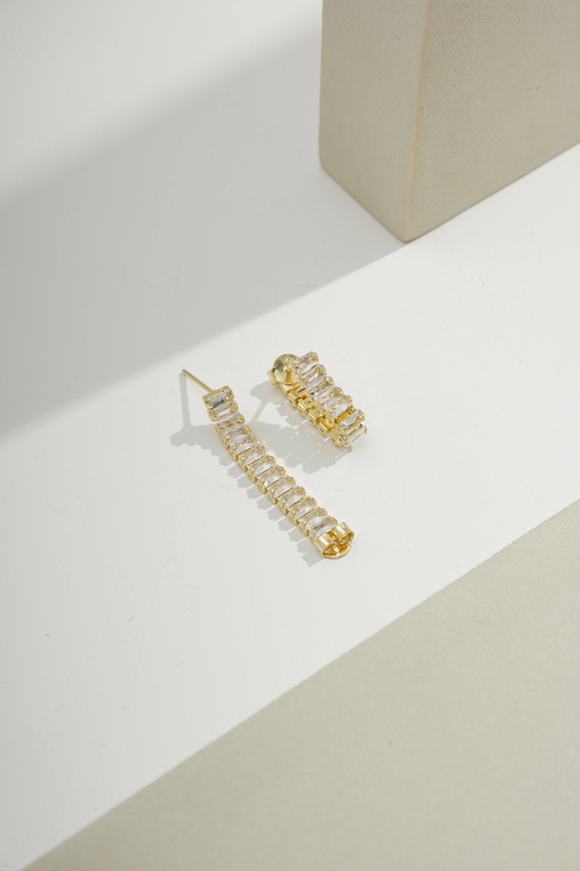 Baguette Chain Drop Earrings Gold