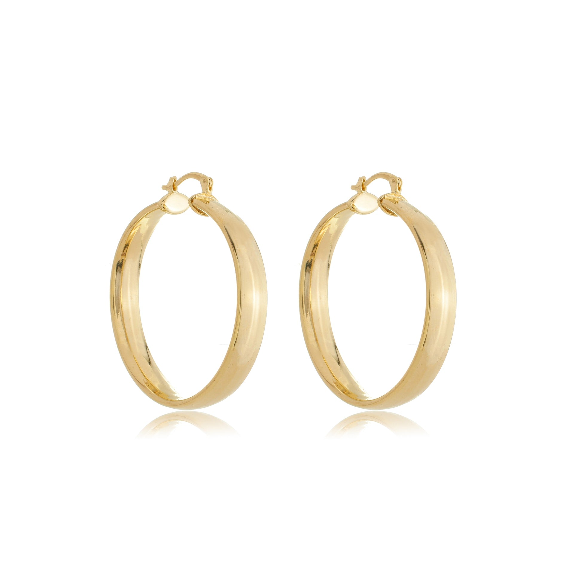 Wide Flattened Tube Hoops Gold