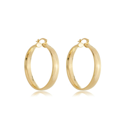 Wide Flattened Tube Hoops Gold