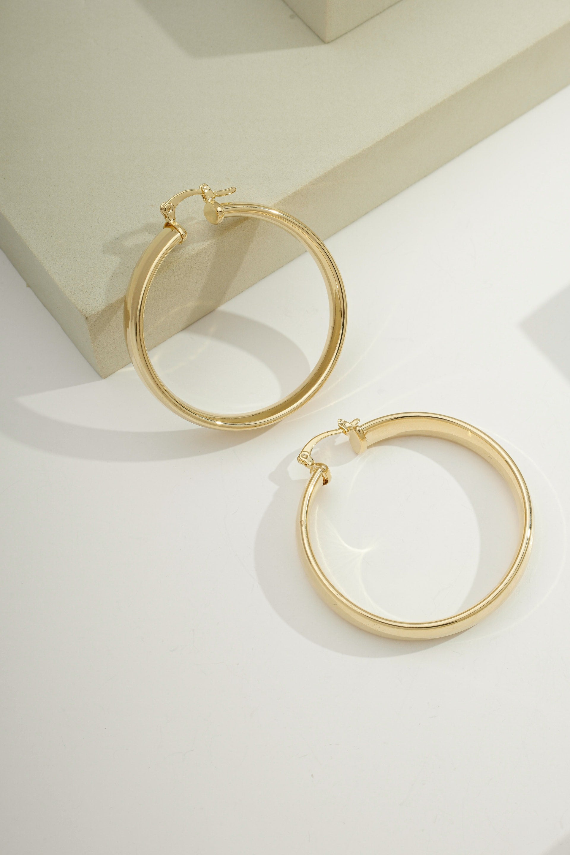 Wide Flattened Tube Hoops Gold