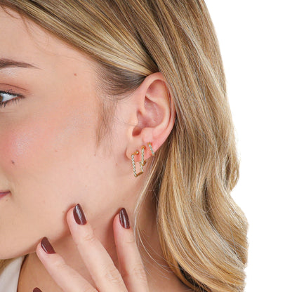 Twisted Square Hoop Set Gold