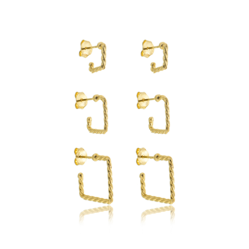Twisted Square Hoop Set Gold