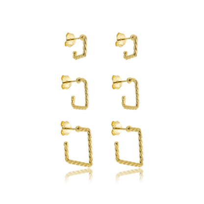 Twisted Square Hoop Set Gold