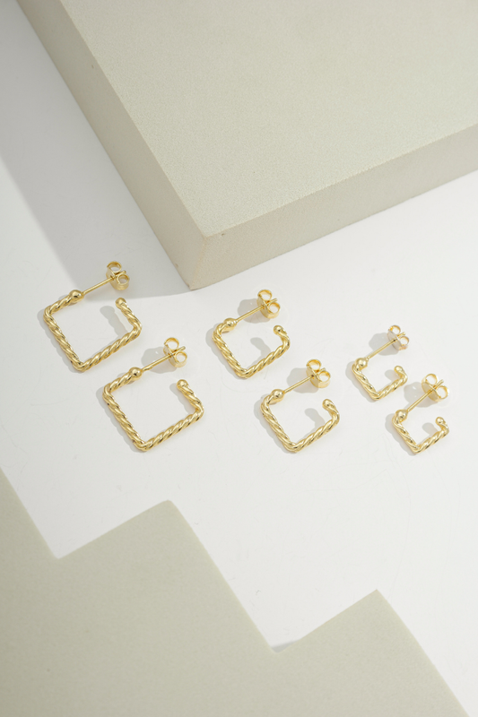 Twisted Square Hoop Set Gold