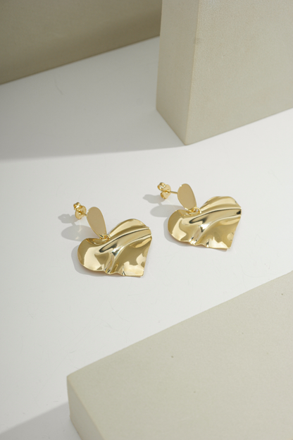 Glimmering Heart Drop Earrings Gold