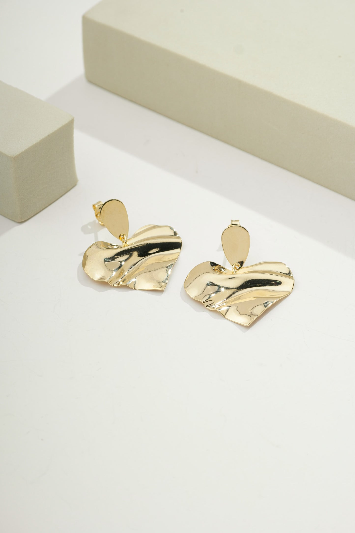 Glimmering Heart Drop Earrings Gold