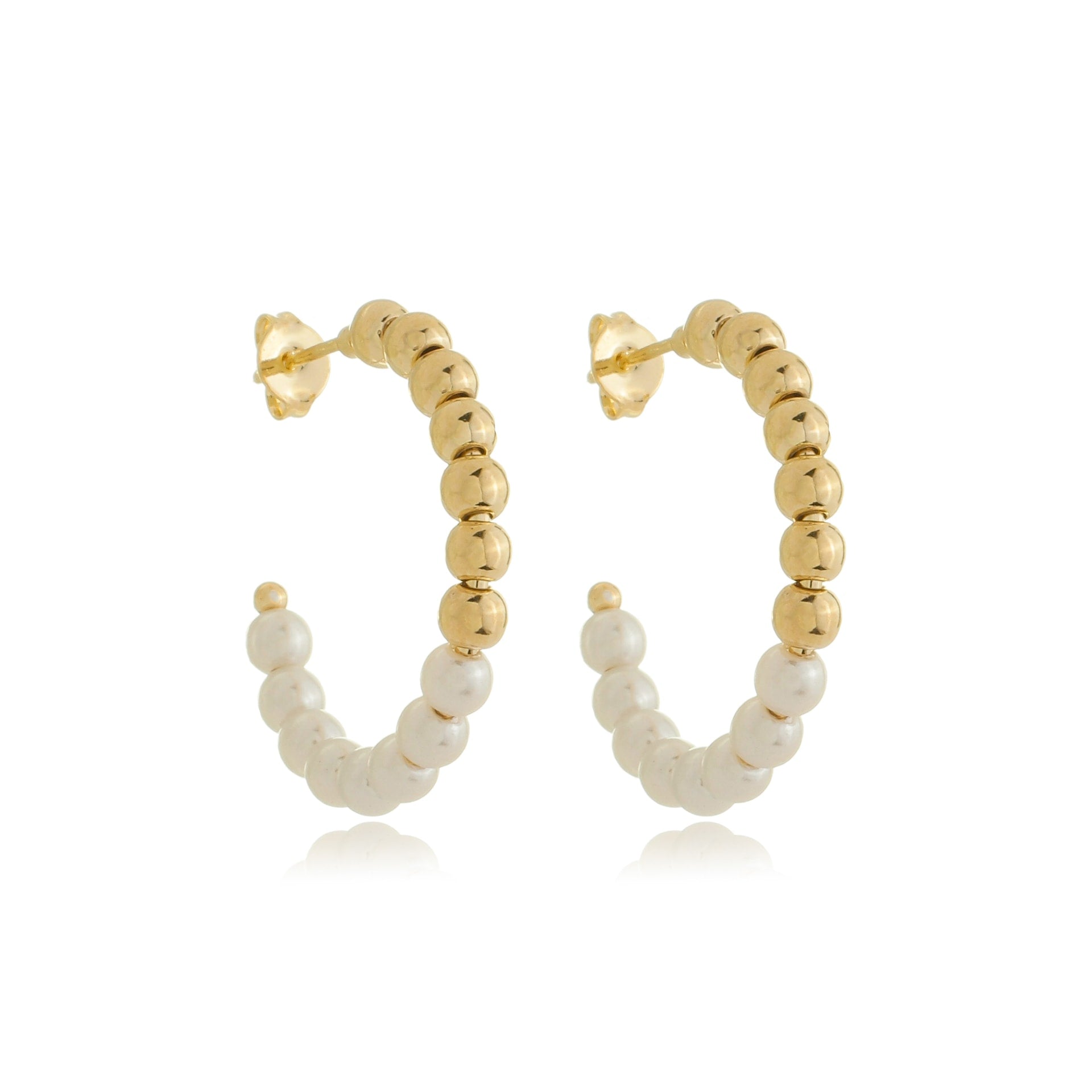 Beaded Pearl Hoops Gold